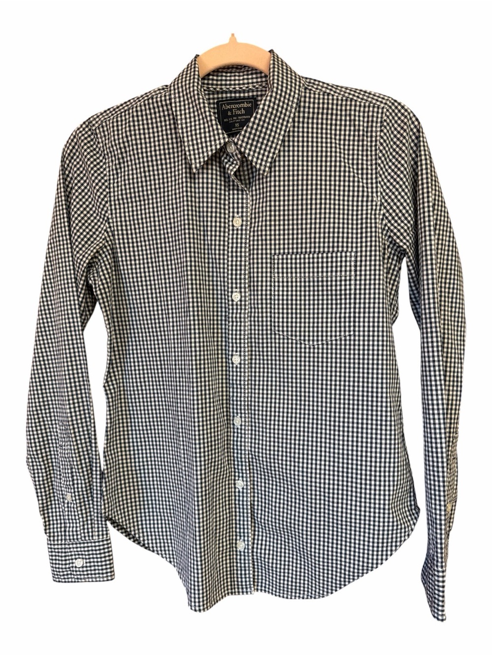 Abercrombie & Fitch Navy and White Gingham Button-Down Shirt XS